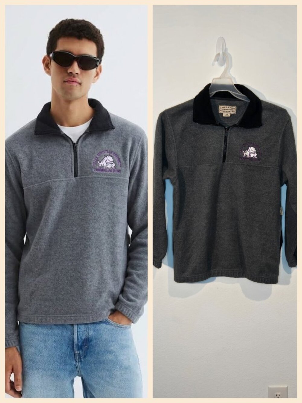 TCU horned frogs gray quarter zip up sweater size s/m